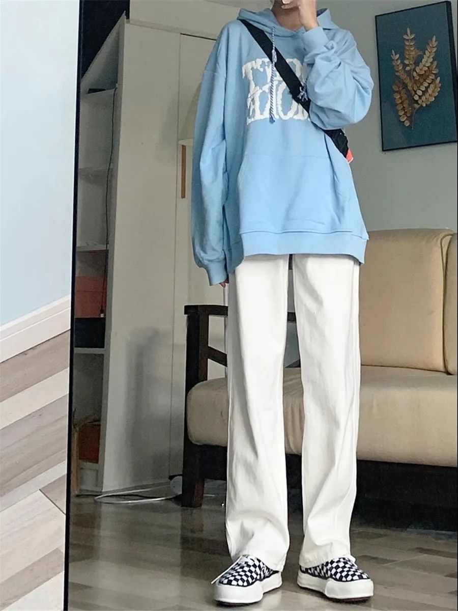 白色牛仔褲女夏季新款大碼胖妹妹mm高腰寬鬆垂感休閒直筒闊腿褲子