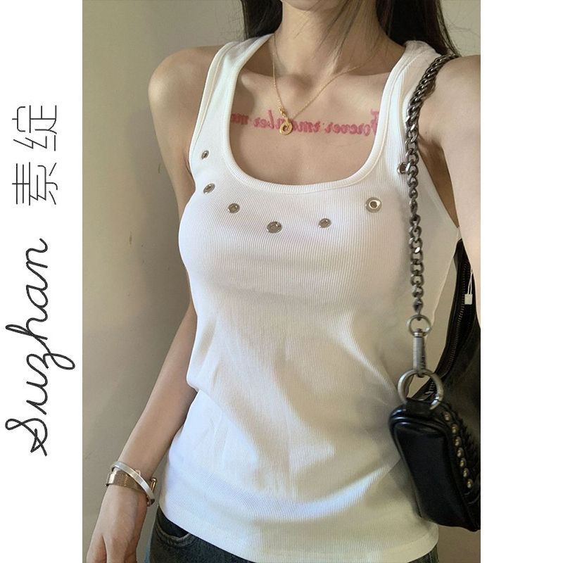 小個子吊帶無袖鏤空工字背心女新款設計感外搭純色運動休閒上衣服