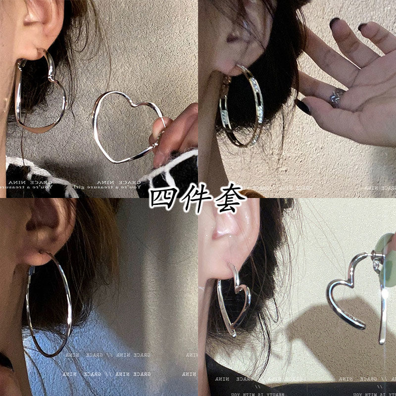 大愛心耳釘女耳環小眾設計高級感耳飾新款氣質冷性風氣質耳圈潮女