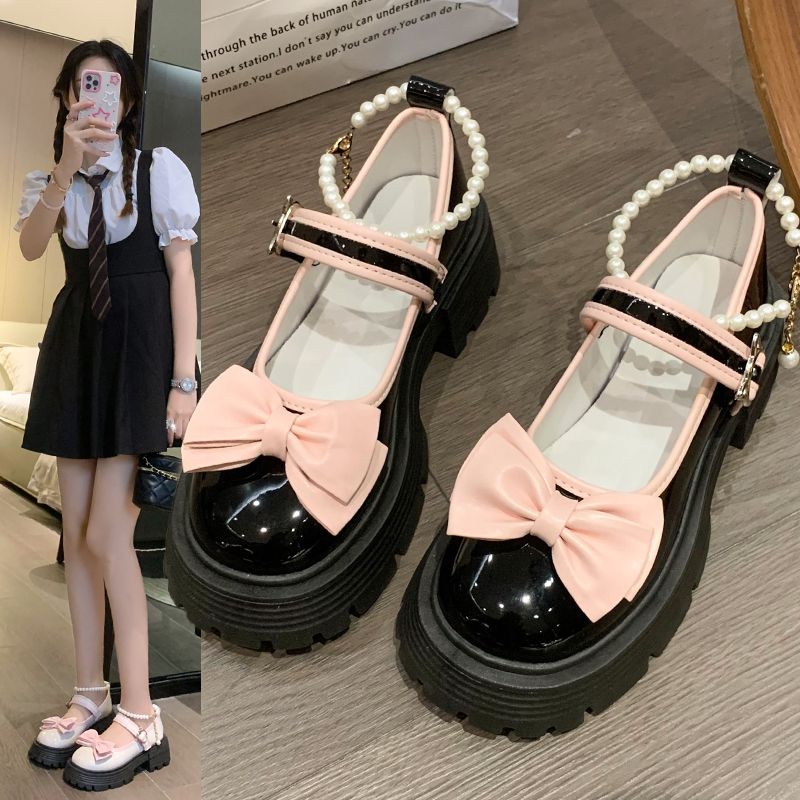 日系jk制服小皮鞋女2023夏季薄款法式蝴蝶結瑪麗珍鞋厚底可愛單鞋