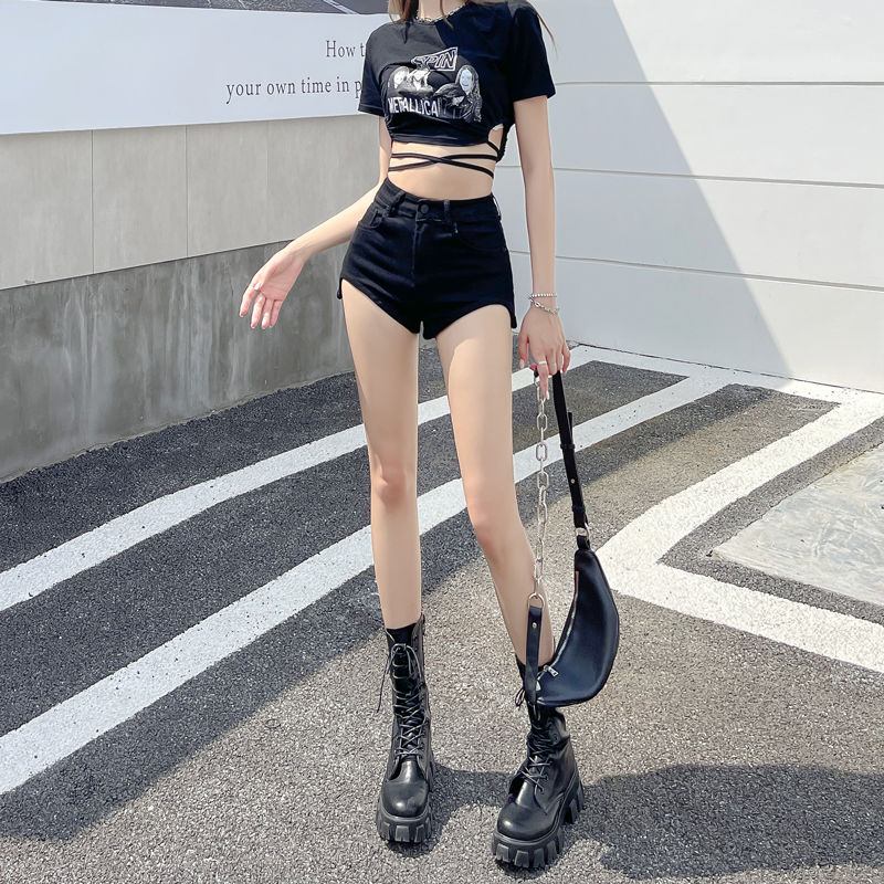 黑色牛仔短褲女純欲風新款夏季薄款超高腰緊身顯瘦甜辣妹a字熱褲