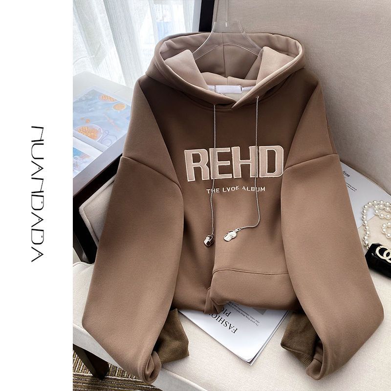 Large size 2-300 pounds hooded sweatshirt for women 2023 spring new fashion style age-reducing letters loose casual jacket trend