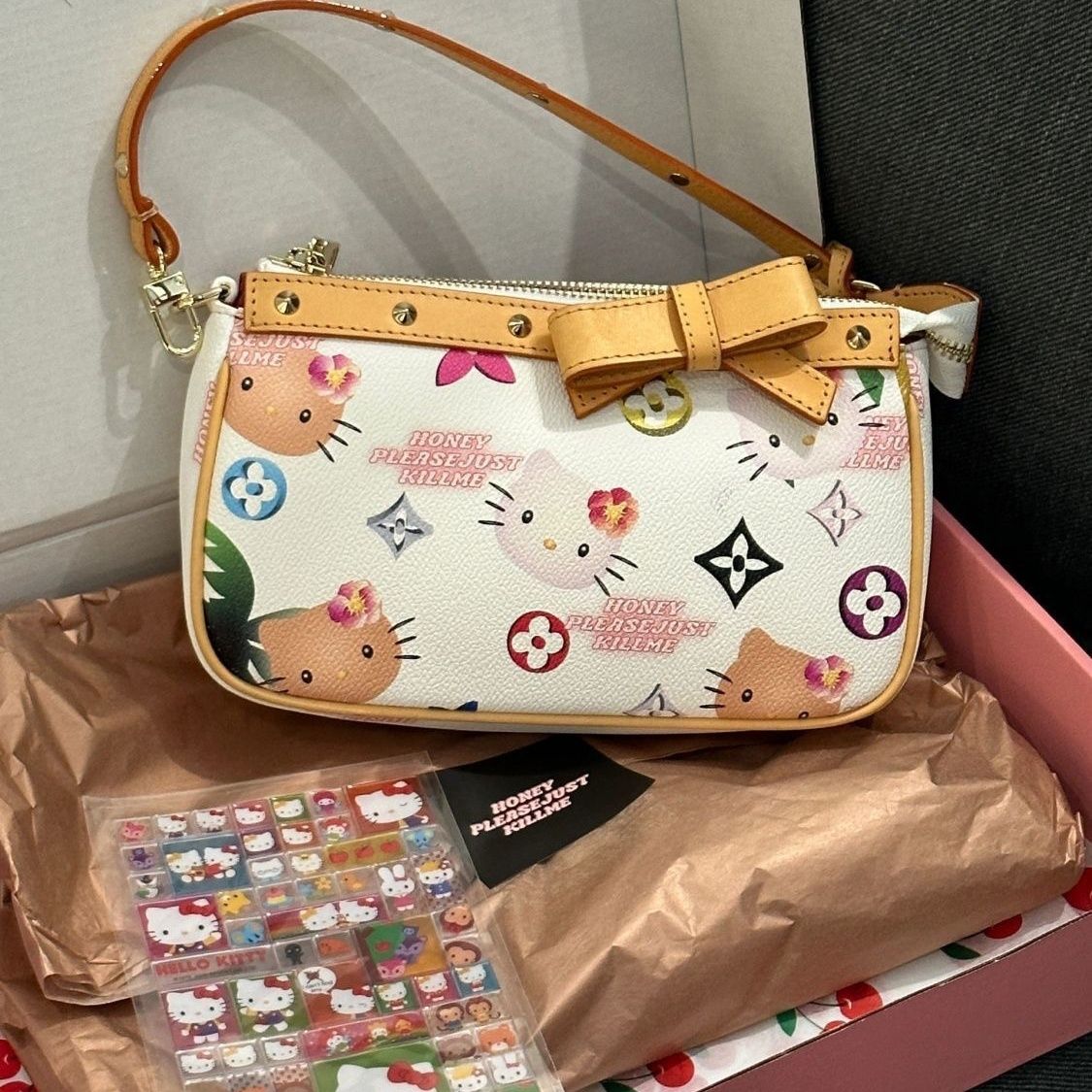 網紅2023新款高級質感可愛印花heiiokitty小方包小眾設計單肩包潮