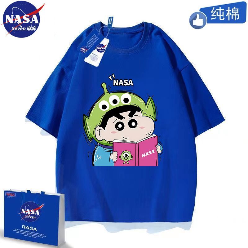 NASA联名蜡笔小新短袖男童夏季纯棉T恤透气百搭三眼仔上衣亲子装
