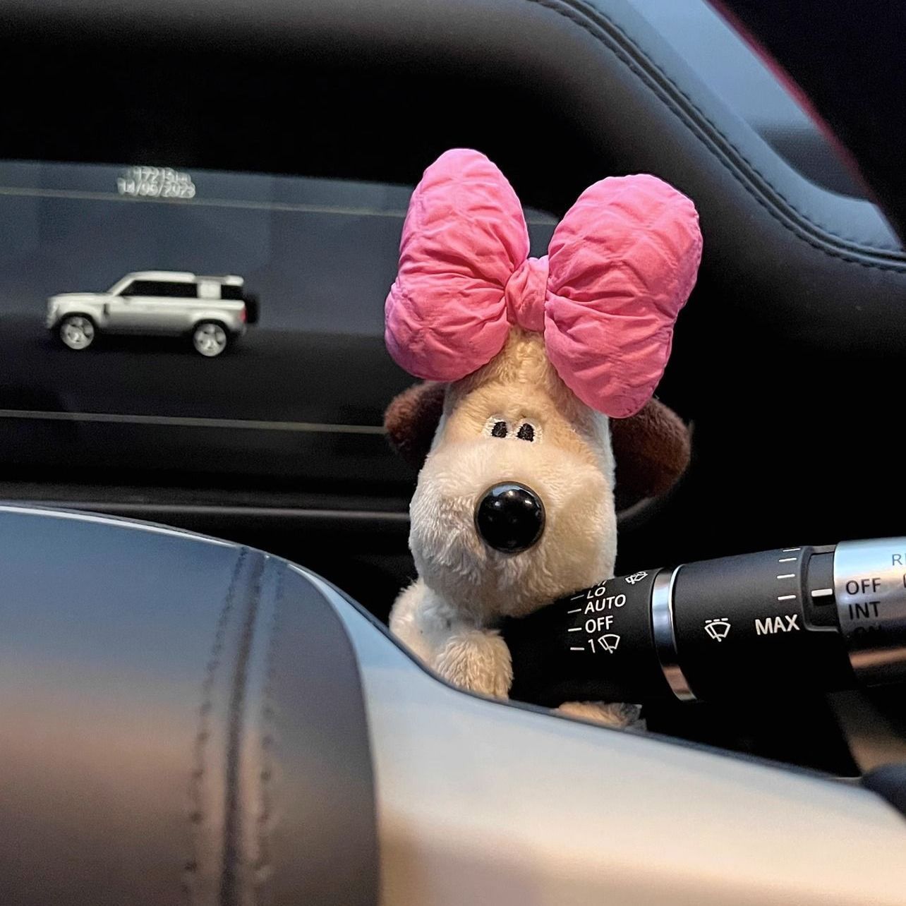 Cute bow dog car fender decoration car plush doll ornaments creative birthday gift for girls