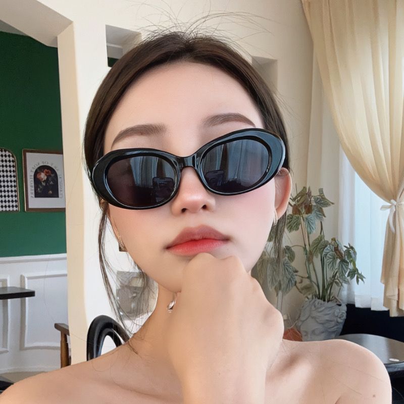 歐美復古大框貓眼墨鏡女款2023新款橢圓形高級感網紅小臉太陽眼鏡