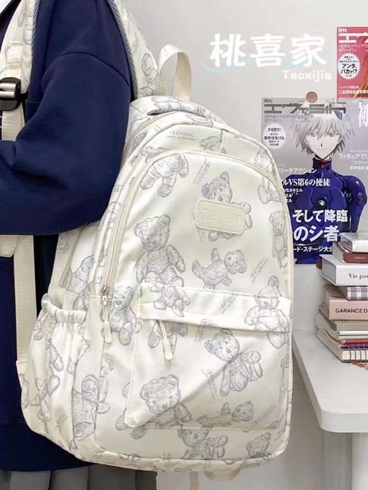 學生書包女日系高中生初中生大容量背包韓版ins小熊印花雙肩包萌