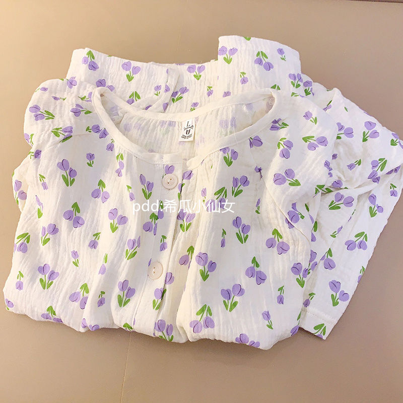日系甜美鬱金香睡衣女夏季新款短袖ins風學生外穿夏天家居服套裝
