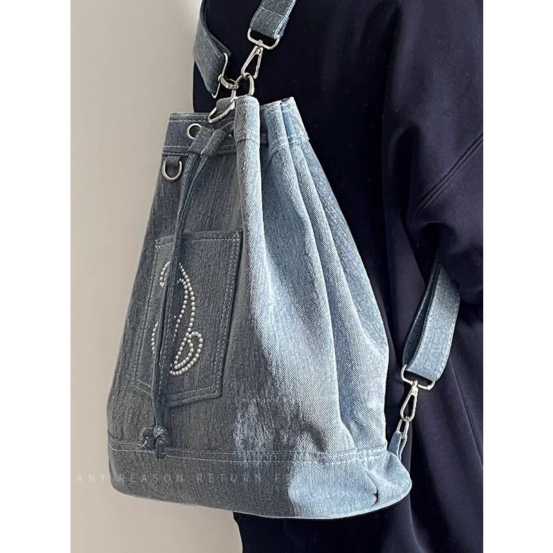 Bags for women 2023 new casual fashion backpack denim canvas bucket bag student universal school bag backpack