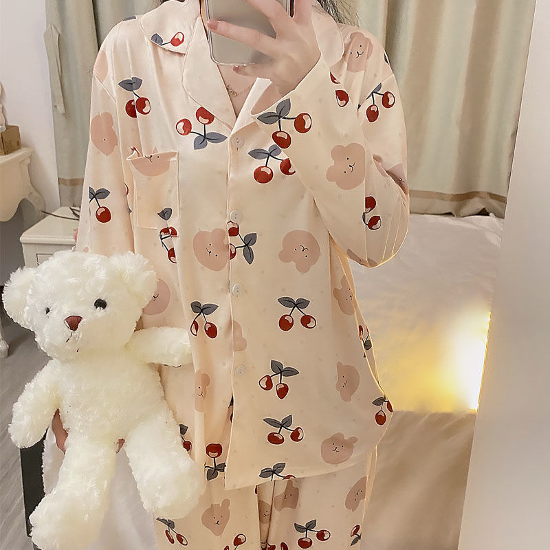 可愛秋季睡衣女春秋款純棉長袖套裝2023年新款網紅ins風家居服冬