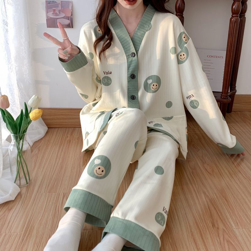 睡衣女春秋冬季新款網紅爆款長袖開衫睡衣韓版可愛外穿家居服套裝