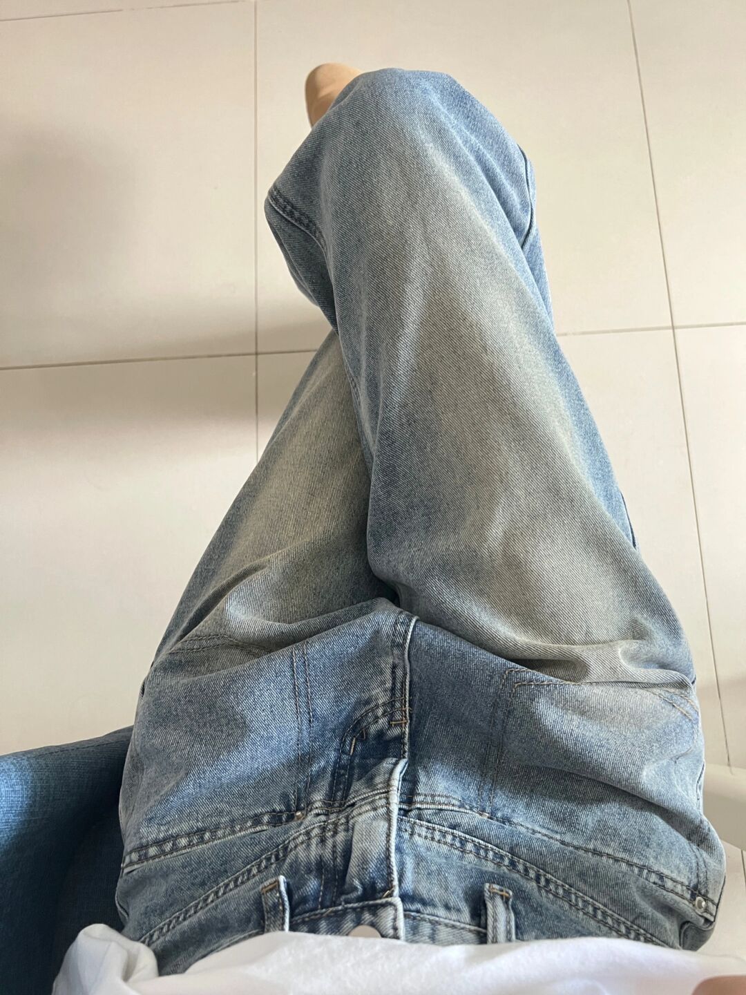 復古千禧年辣妹高腰牛仔闊腿褲女大碼夏設計感小眾寬鬆顯瘦直筒褲