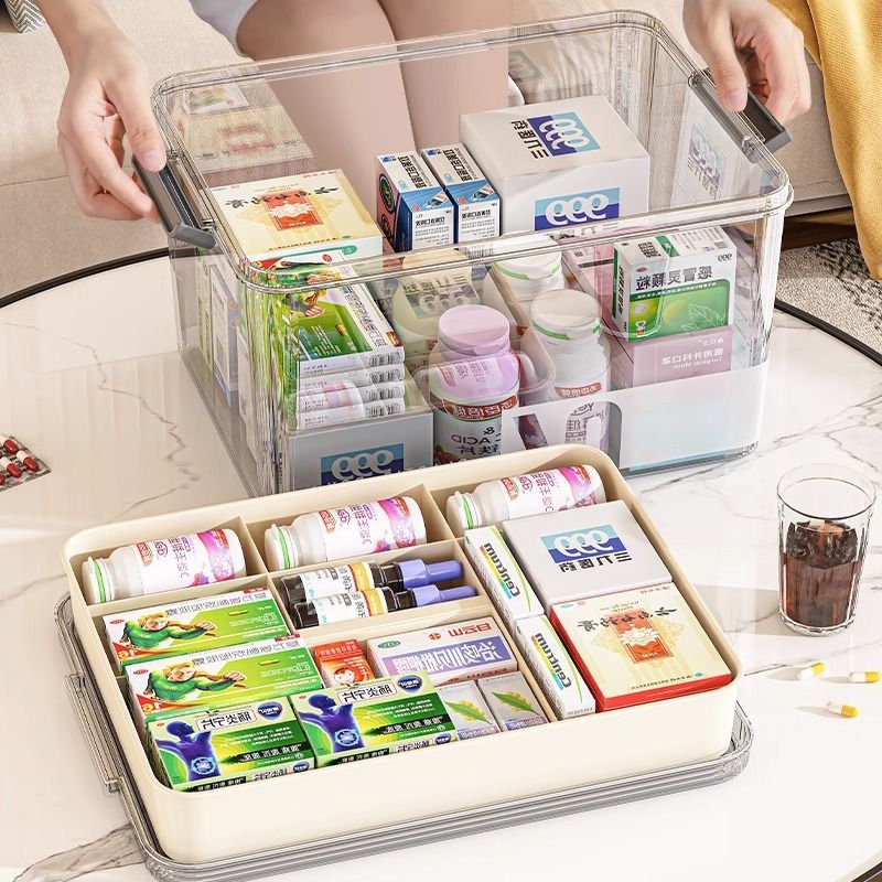 药箱家庭装药物收纳盒医药箱家用多层透明大容量便携式医疗小药箱