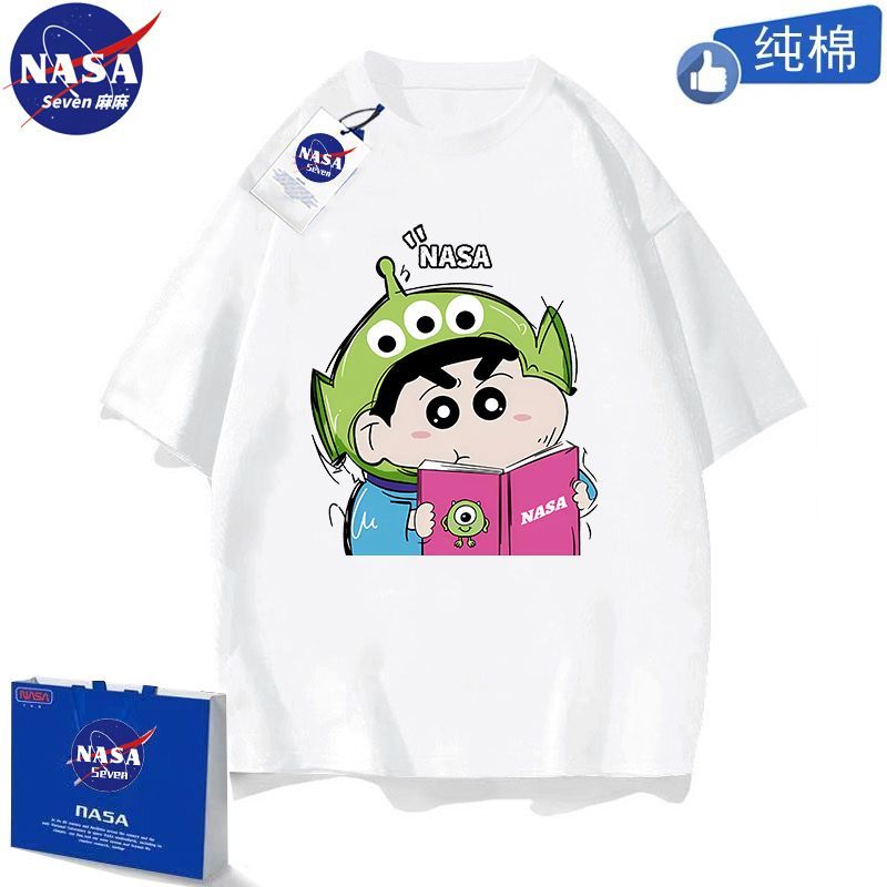 NASA联名蜡笔小新短袖男童夏季纯棉T恤透气百搭三眼仔上衣亲子装
