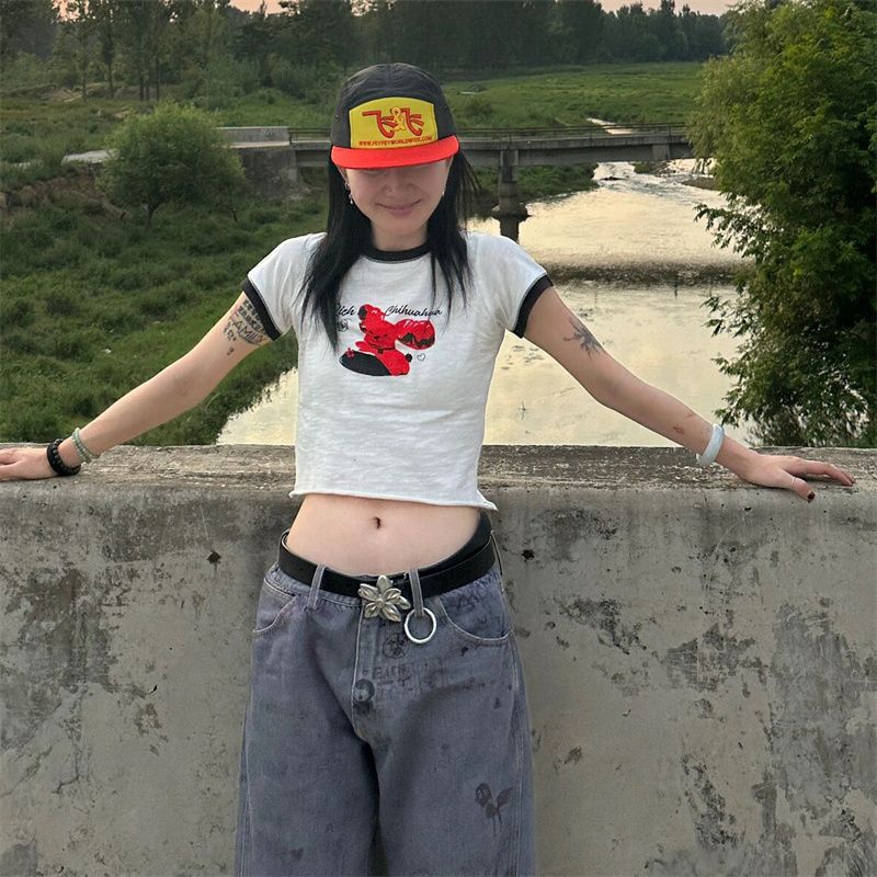 純棉夏季甜美潮流打網插色領運動通勤短T恤女學生休閒修身上衣ins