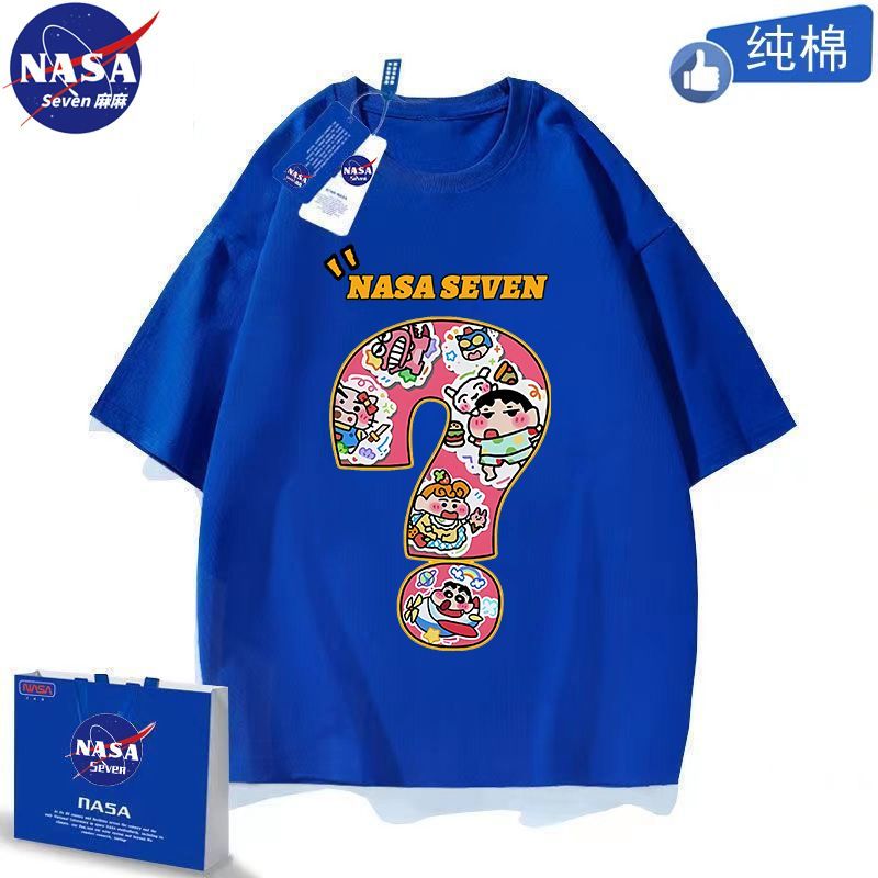 NASA联名蜡笔小新短袖男童夏季纯棉T恤透气百搭三眼仔上衣亲子装