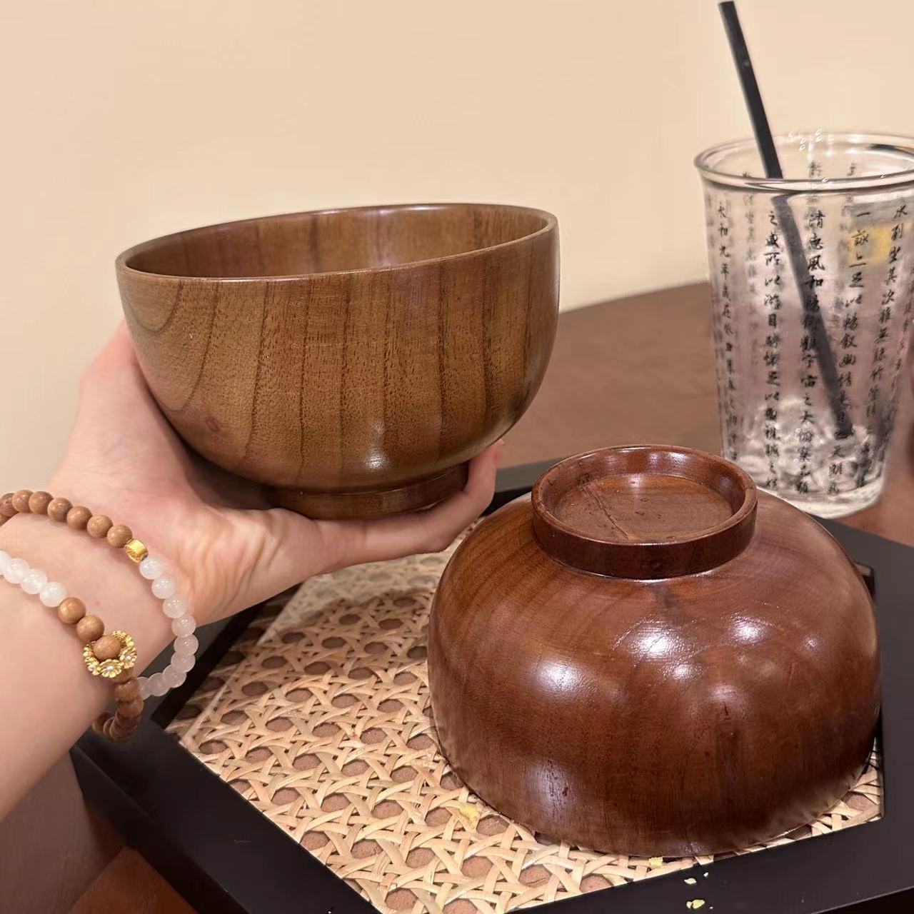 Chinese Style Sour Jujube For Children, Household Baby Solid Heat-Resistant Rice Bowl, Wooden Tableware, Wood Bowl With_voghion.com