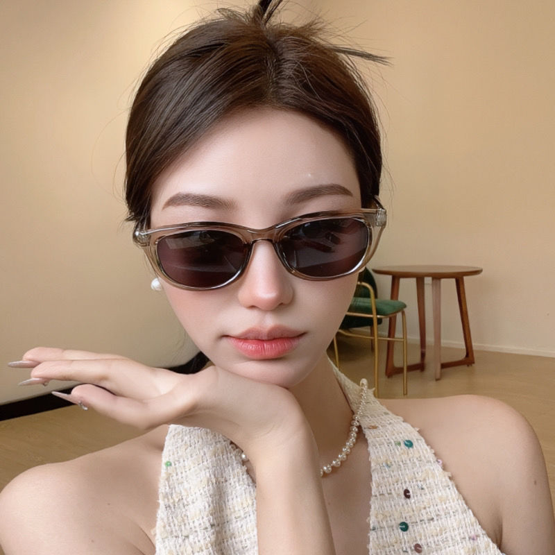 2023 New Korean Style Green Cat Eye Sunglasses Women's Trendy Small Face Concave Shape Glasses Shade Ins Street Photography Sunglasses