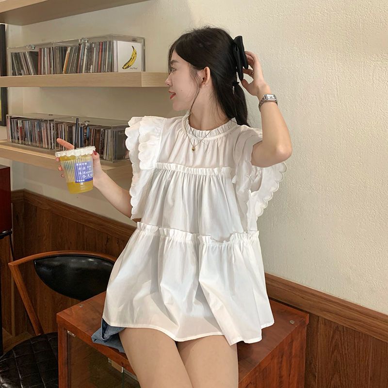 陈大钰法式白色设计感甜美小飞袖衬衫女高级飞飞袖娃娃衫百搭上衣