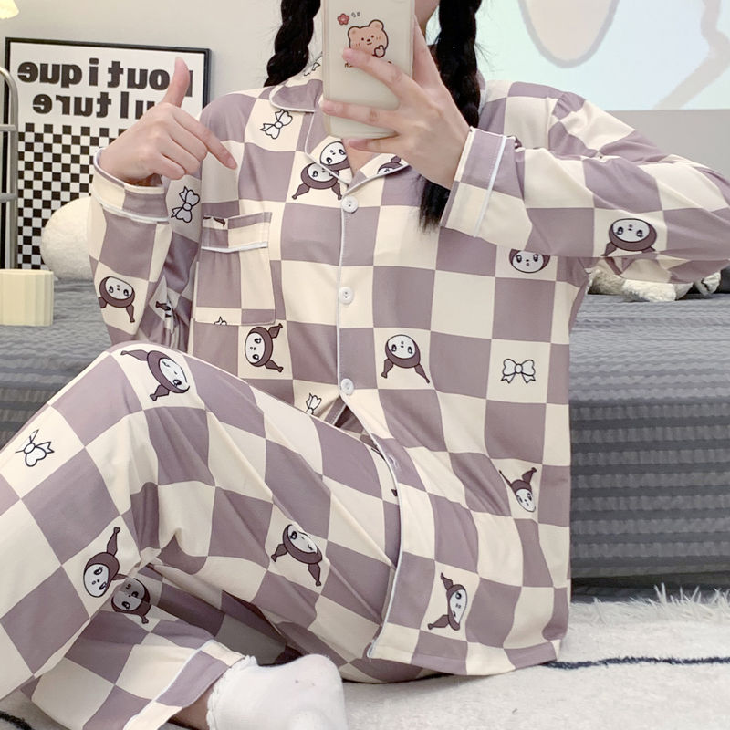 2023年新款純棉睡衣女士春秋季天簡約秋冬款家居服長袖可外穿套裝