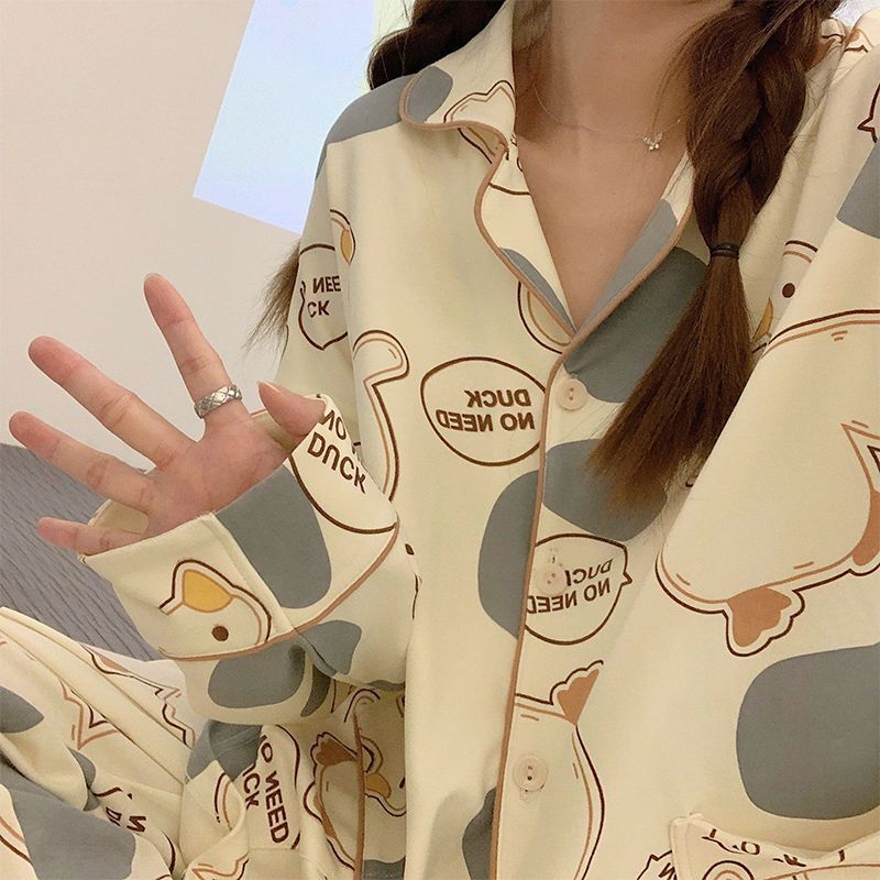 睡衣女春秋季純棉網紅長袖卡通新款秋冬款學生可愛寬鬆家居服套裝