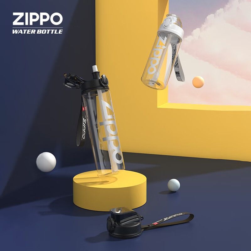Zippo水杯吸管杯便携水壶800ml大容量学生杯子tritan健身运动水杯 图片 3