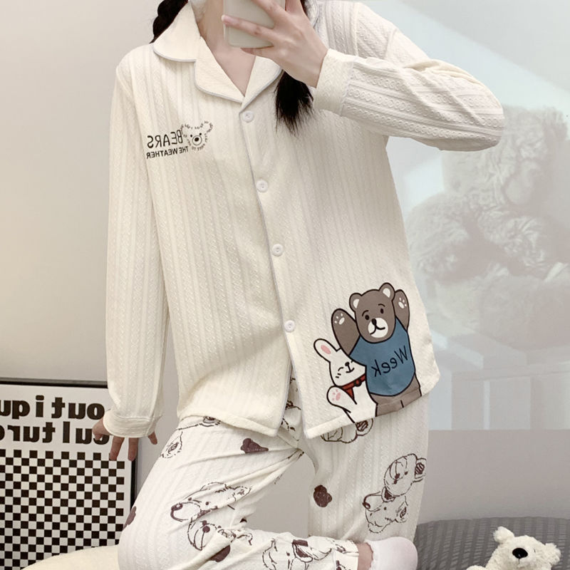 可愛睡衣女士春秋冬季長袖卡通ins風2023年新款可外穿家居服套裝