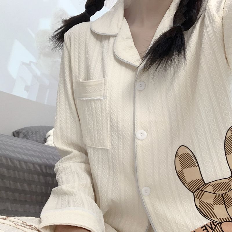 睡衣女春秋冬季純棉長袖女士可愛卡通兔子夏天新款外穿家居服套裝