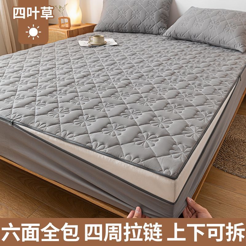六面全包夹棉床笠单件拉链式防滑固定床罩新款席梦思床垫防尘