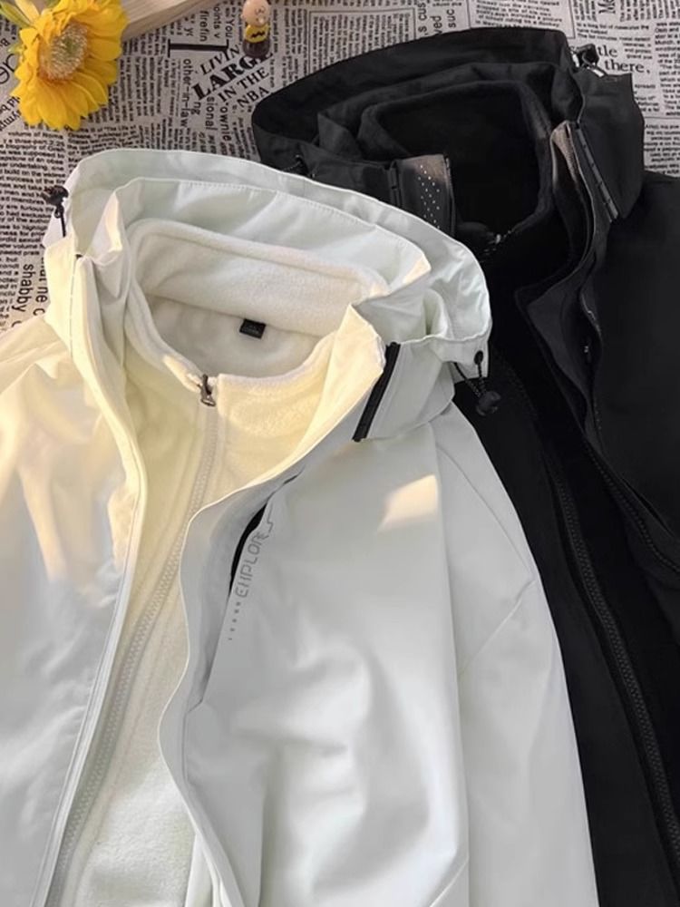 美式機能三合一衝鋒衣外套男秋季潮牌寬鬆大碼連帽夾克風情侶上衣