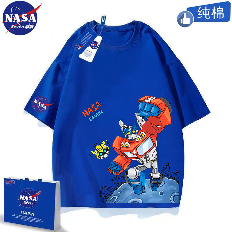 NASA联名纯棉T恤男童夏季变形金刚短袖擎天柱大黄蜂衣服中大童装