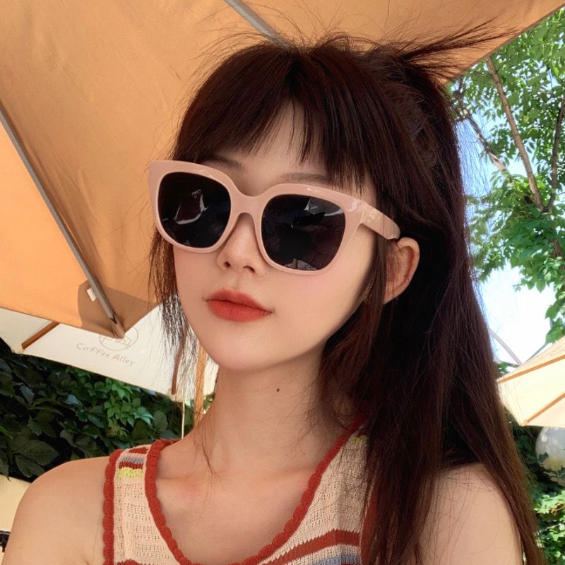 Korean pink sunglasses for women, high-end Internet celebrity, square frame, anti-UV, 2023 new style sunglasses for big face, slimming
