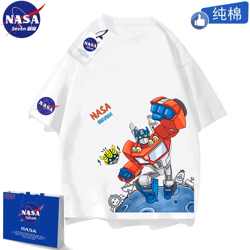NASA联名纯棉T恤男童夏季变形金刚短袖擎天柱大黄蜂衣服中大童装