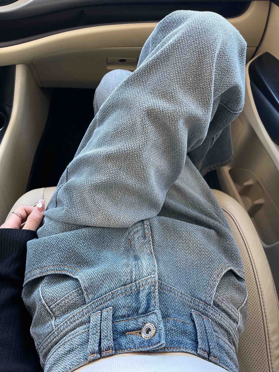 復古星空紋闊腿牛仔褲女秋季新款設計感高腰寬鬆顯瘦直筒拖地褲子