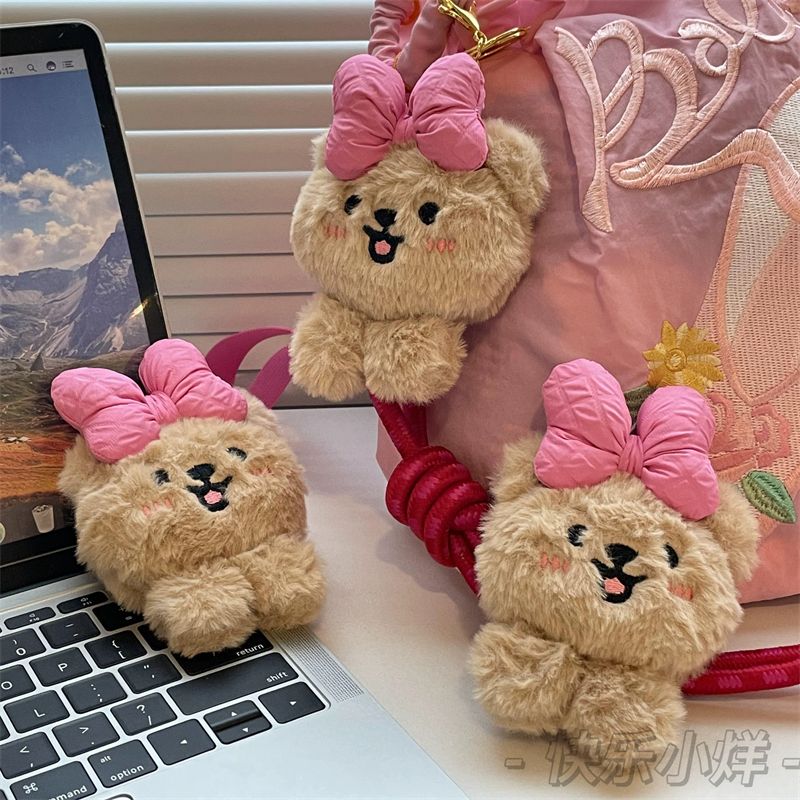 Korean style ins style bow teddy bear pendant student schoolbag pendant cute plush keychain couple model