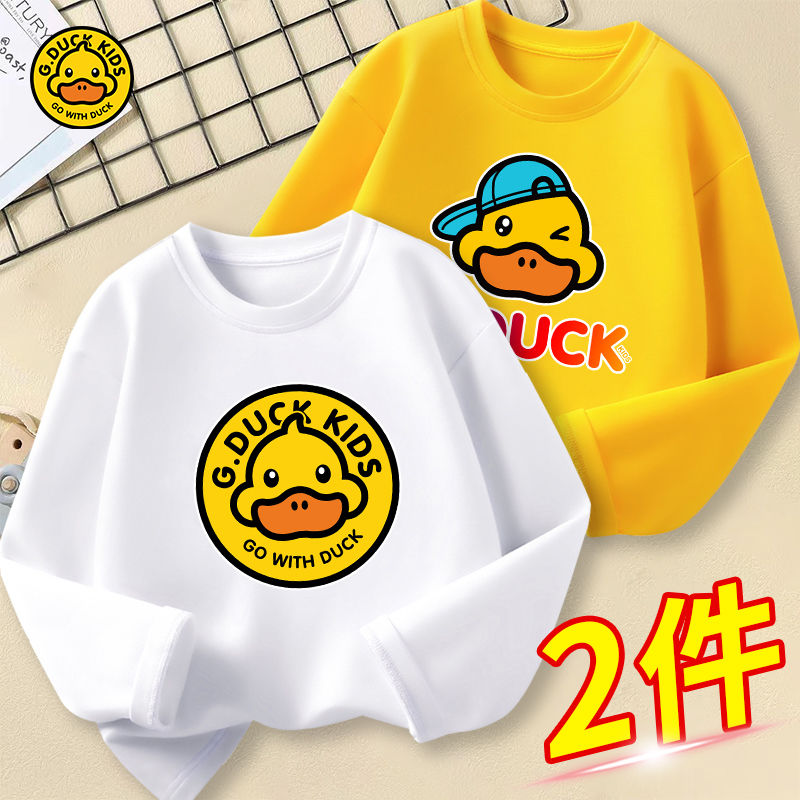 Little Yellow Duck boys and girls spring and autumn new pure cotton long-sleeved T-shirt trendy printed round neck student casual versatile tops