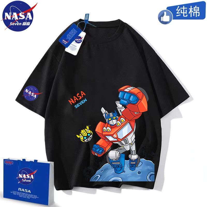 NASA联名纯棉T恤男童夏季变形金刚短袖擎天柱大黄蜂衣服中大童装