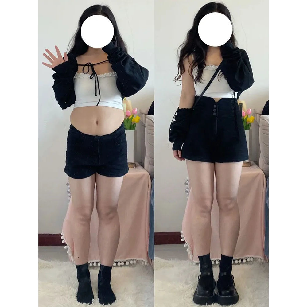 高腰彈力牛仔短褲女夏季薄款大碼胖mm顯瘦遮肚小個子a字闊腿熱褲