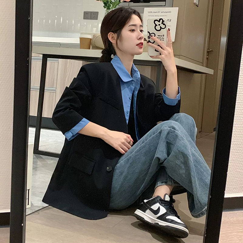 Internet celebrity street fake two-piece suit jacket for women 2023 new temperament Korean style casual high-end small suit