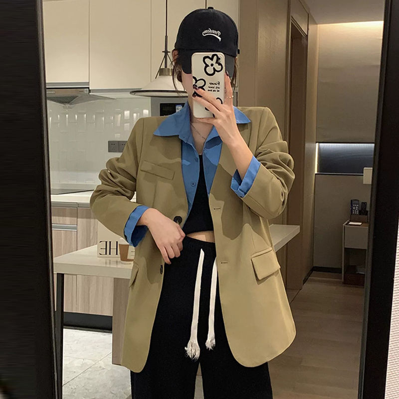 Internet celebrity street fake two-piece suit jacket for women 2023 new temperament Korean style casual high-end small suit