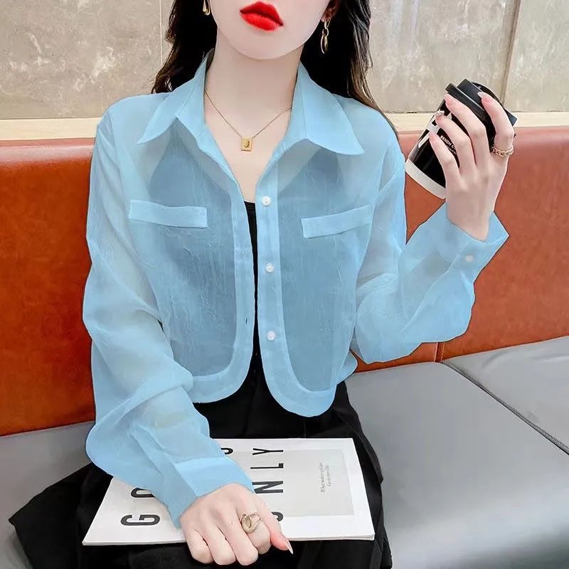 雪紡防曬服2023夏裝新款洋氣長袖襯衫防曬衣女夏外穿時尚短款外套