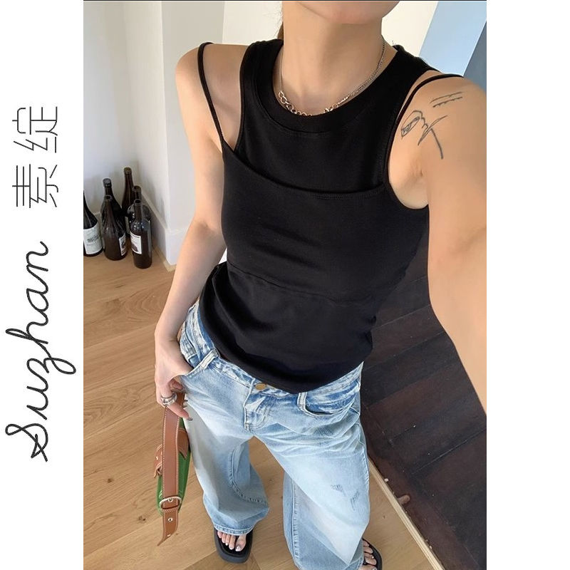 夏季新款內搭外穿設計感小眾別致假兩件吊帶背心女百搭顯瘦上衣潮