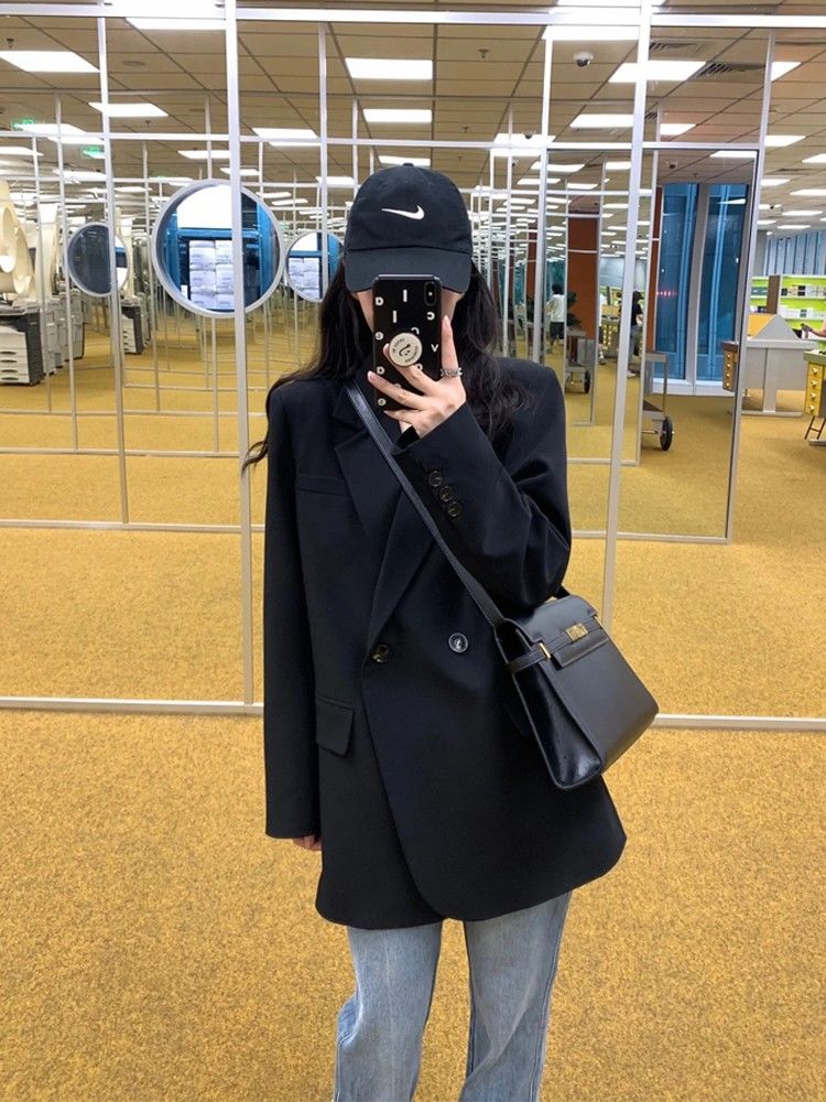 黑色高級感西裝外套女春秋新款小個子寬鬆休閒百搭潮流西服上衣女