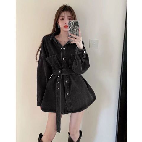 Denim shirt women's spring and autumn new style mid-length street shirt jacket small loose design niche top