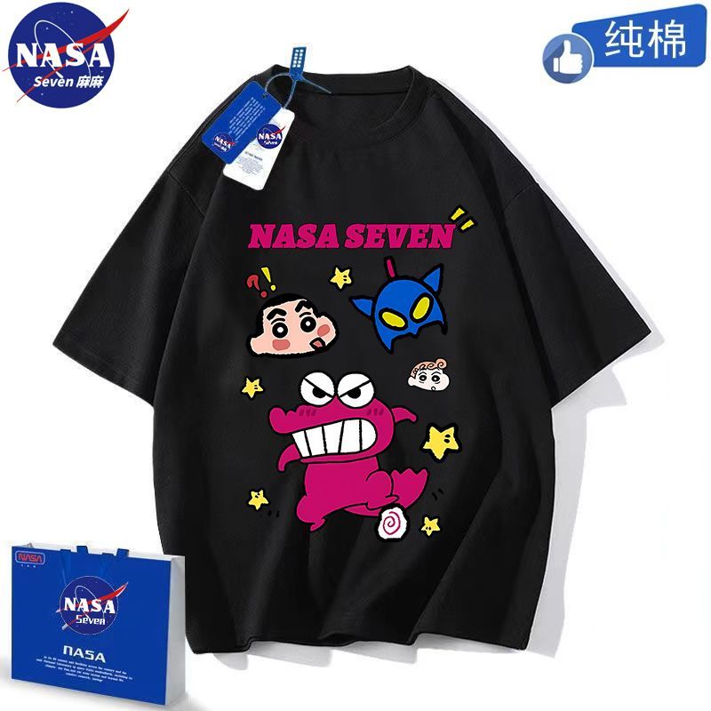 NASA联名纯棉T恤男童夏季卡通蜡笔小新小葵短袖动感超人上衣童装