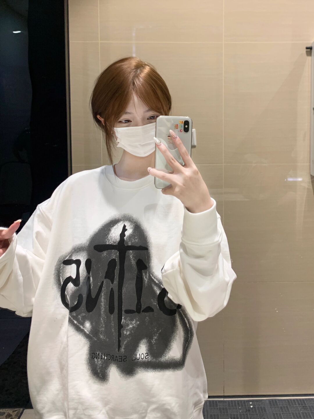 美式復古街頭塗鴉印花圓領衛衣女春秋2023新款慵懶風寬鬆顯瘦上衣