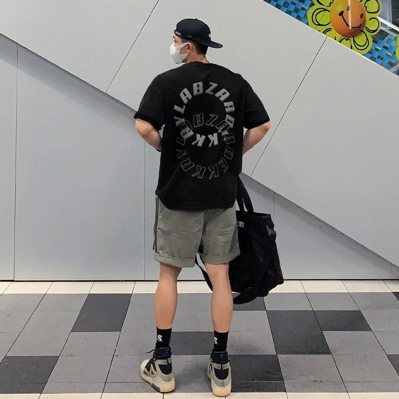 美式嘻哈風字母印花純棉短袖T恤男夏季ins潮牌寬鬆百搭體恤上衣服