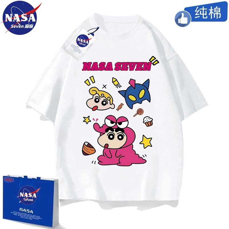NASA co-branded cotton T-shirt boys summer cartoon crayon Shin-chan Xiaokui short-sleeved dynamic superman top children's clothing