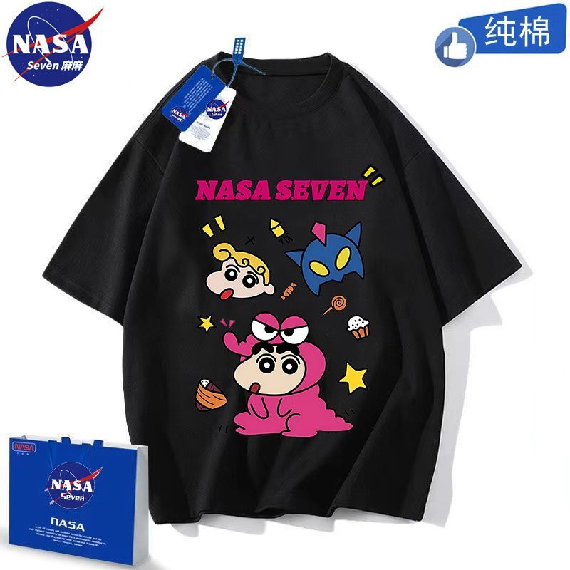 NASA联名纯棉T恤男童夏季卡通蜡笔小新小葵短袖动感超人上衣童装