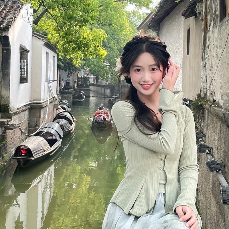 新中式古風吊帶背心女夏季防曬開衫高腰水墨顯瘦半身裙三件套超仙